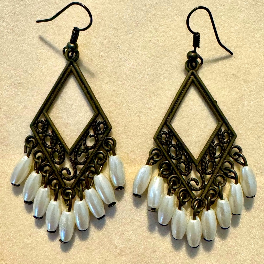Bronze with Pearl Accents Dangling Earrings